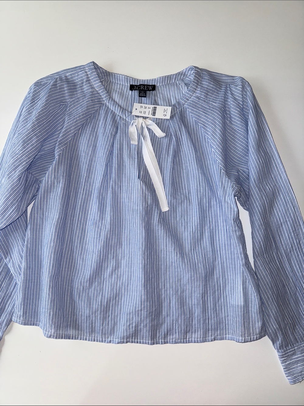J. Crew Blue & White Striped Tie-Neck Blouse
